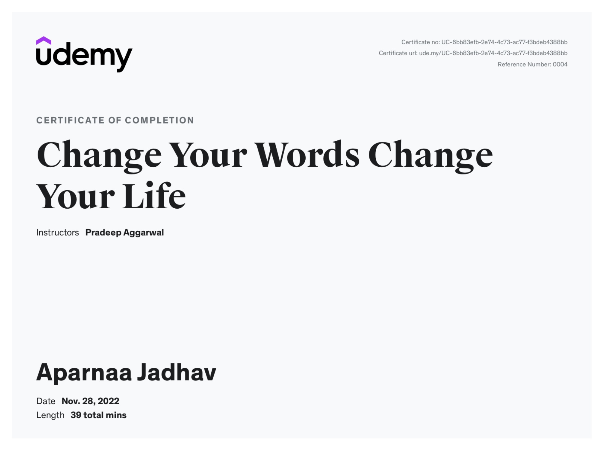 Certificate - Change your words (1)